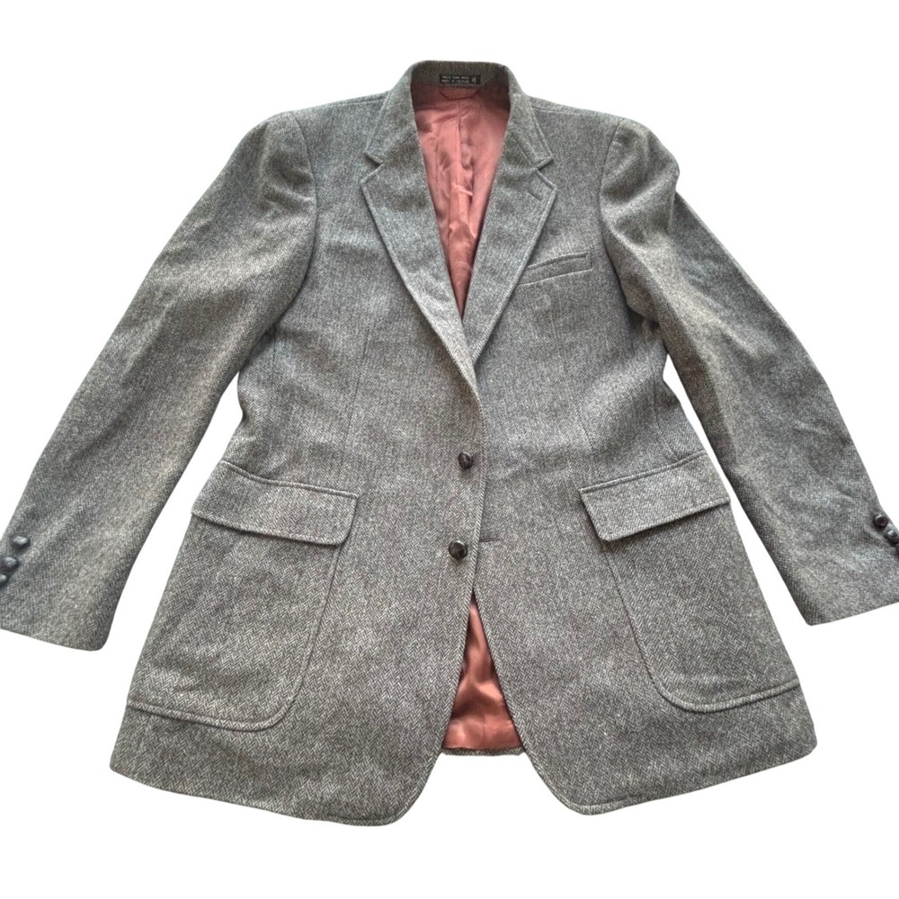 VTG Tweed Herringbone Blazer 44L WOODMERE Campomar Brown Coat Preppy Academia